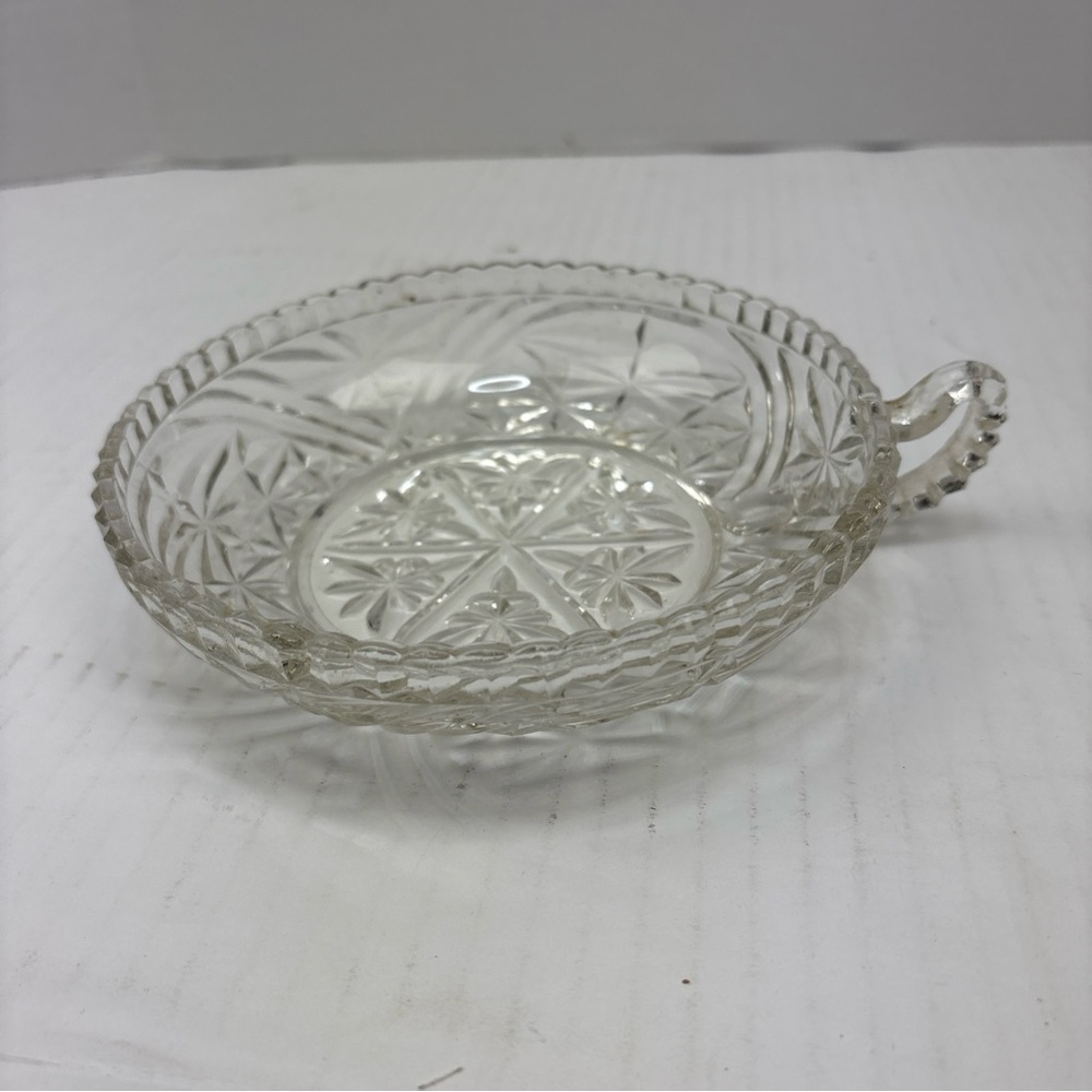 Vintage Anchor Hocking Clear Glass Candy Dish Single Handle Stars and Bars